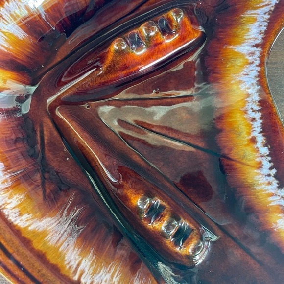 VINTAGE MCM Butterfly Ashtray Drip Glaze Brown and Gold Boomerang Shape - Picture 2 of 8